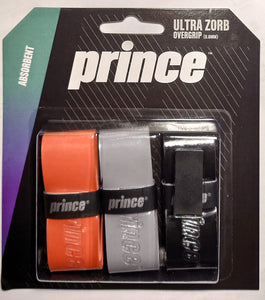 Prince UltraZorb Overgrip, 3-pack, Red/Grey/Black